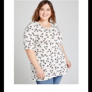 Lane Bryant swing tee with black flower pattern